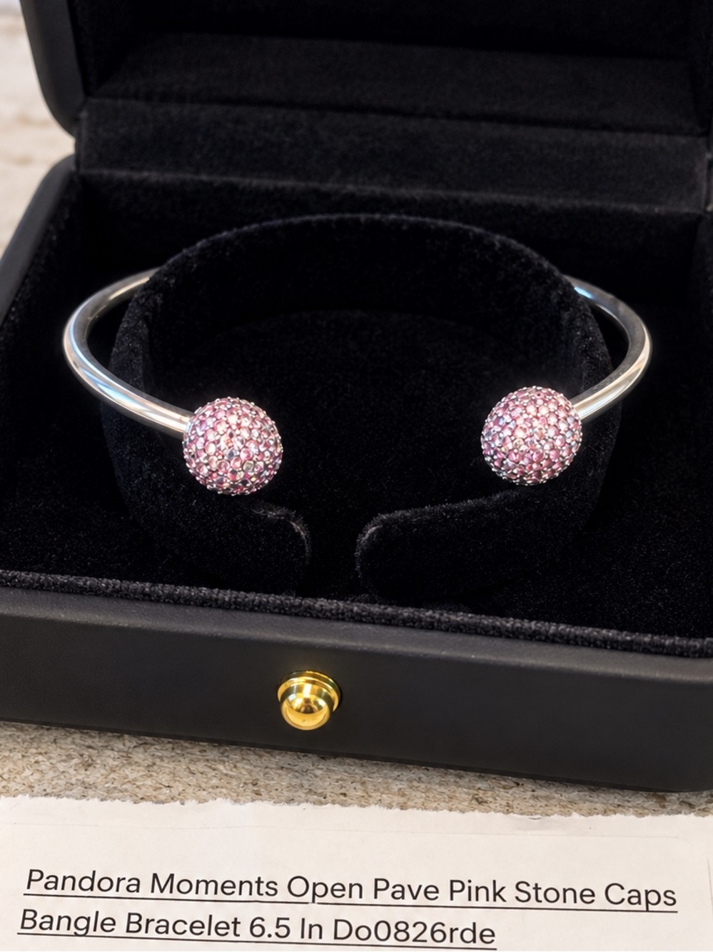 Pandora Silver Open Bangle with Pink Pave End Caps
